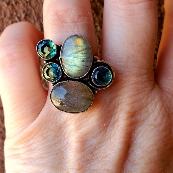 New Labradorite & Bi-Color Tourmaline Silver Ring. - Picture 4 of 16